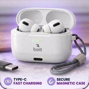 Bolt Pro 2 earbuds inside their charging case