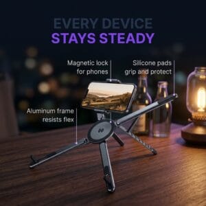 3-in-1 Triflex stand folding positions for laptop and phone support