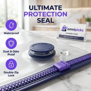 vacuum storage bag double-zip closure and air valve