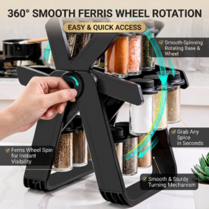 360 degree rotating spice rack wheel for quick jar access