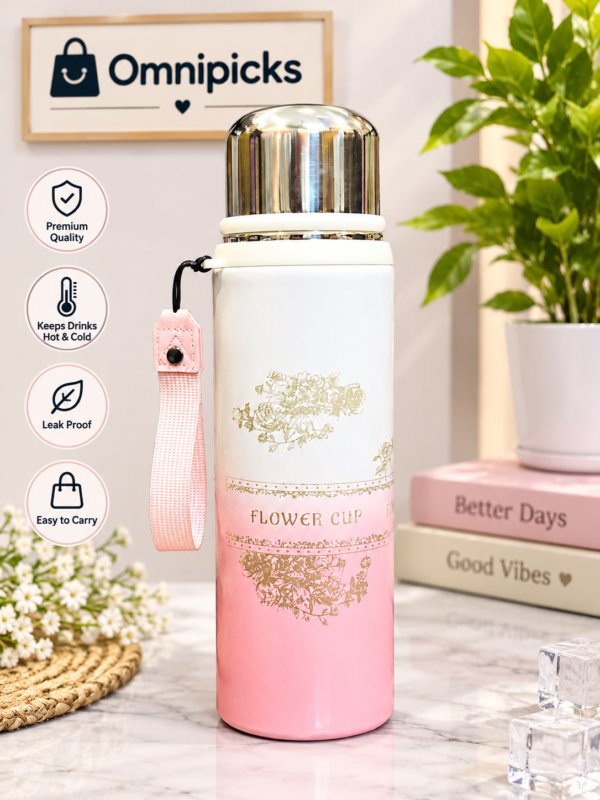 Stainless steel water bottle with 800ml vacuum flask and carry strap