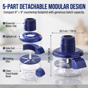 Five-part detachable electric fruit and garlic peeler design