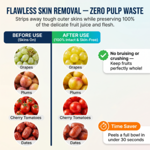 Fruit peeler results for grapes plums tomatoes and dates