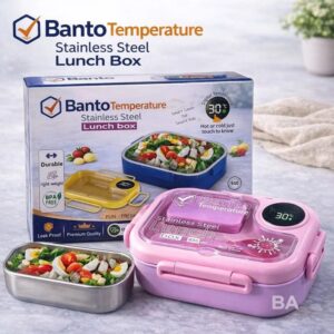 Stainless steel lunch box with 800ml capacity and digital temperature display