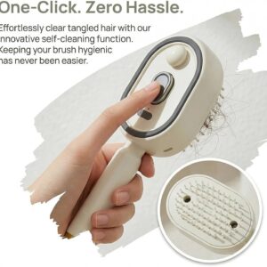 Self-cleaning button retracting bristles on electric spray hair brush