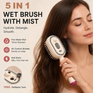 5-in-1 electric spray hair brush with 10 ml refillable mist tank