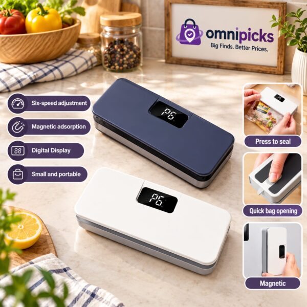 Rechargeable mini bag sealer with digital display and built-in cutter