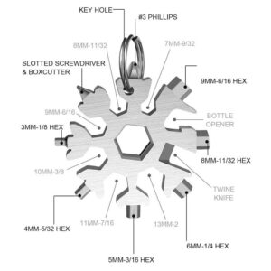 18-in-1 screwdriver keychain tool functions and hex sizes