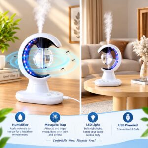 Mosquito trap humidifier producing mist with LED light