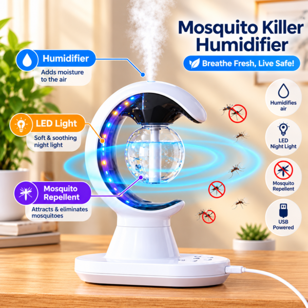 Mosquito trap humidifier with LED night light and visible mist