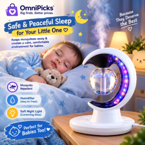 Mosquito trap humidifier and soft night light beside a bed